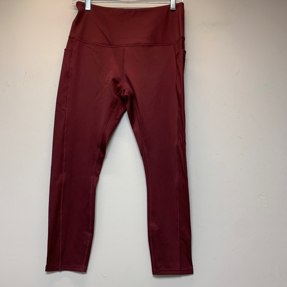 LegEnd Leggings Women Large Burgundy Excellent High Rise Ribbed Side Pockets